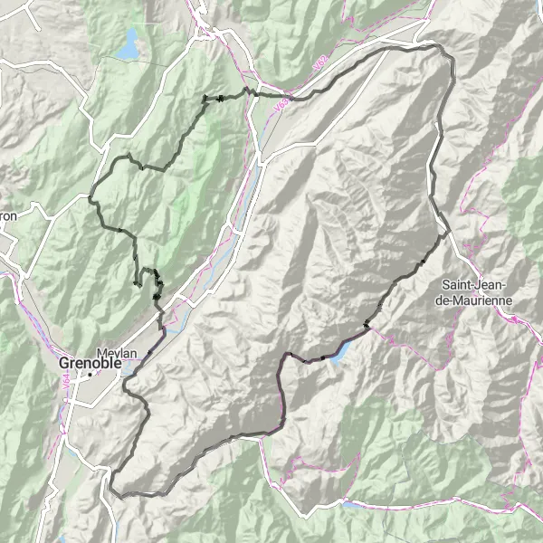 Miniatura mapy "Trasa szosowa przez Alpejskie widoki" - trasy rowerowej w Rhône-Alpes, France. Wygenerowane przez planer tras rowerowych Tarmacs.app