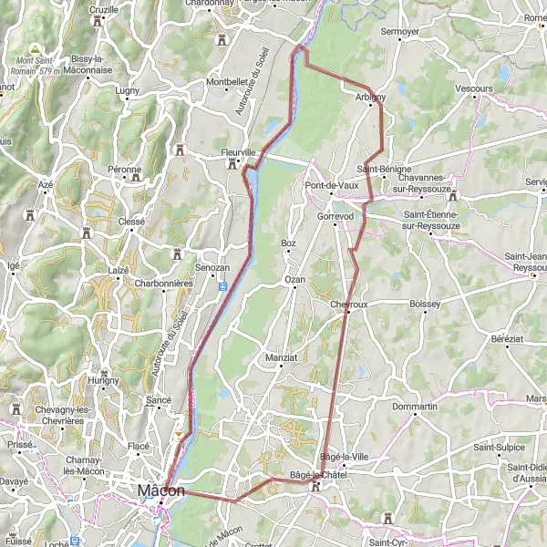 Miniature de la carte de l'inspiration cycliste "Les Chemins de l'eau" dans la Rhône-Alpes, France. Générée par le planificateur d'itinéraire cycliste Tarmacs.app