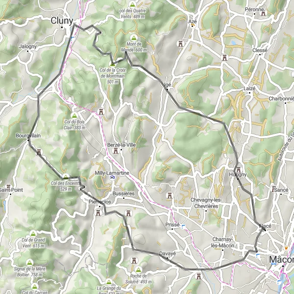 Miniaturekort af cykelinspirationen "Udforsk Cluny og Bourgvilain på raceruten" i Rhône-Alpes, France. Genereret af Tarmacs.app cykelruteplanlægger