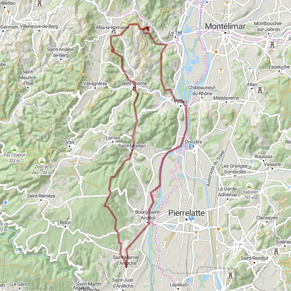 Miniatuurkaart van de fietsinspiratie "Ontdekkingstocht van Saint-Montan en Pont romain de Viviers" in Rhône-Alpes, France. Gemaakt door de Tarmacs.app fietsrouteplanner