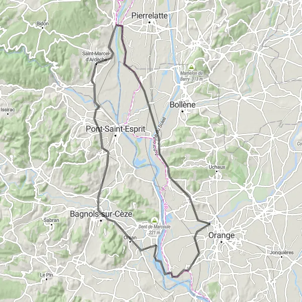 Miniature de la carte de l'inspiration cycliste "La Route des Crus" dans la Rhône-Alpes, France. Générée par le planificateur d'itinéraire cycliste Tarmacs.app