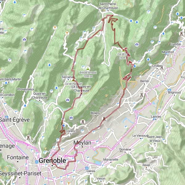 Miniatuurkaart van de fietsinspiratie "Gravelavontuur in Chartreuse" in Rhône-Alpes, France. Gemaakt door de Tarmacs.app fietsrouteplanner