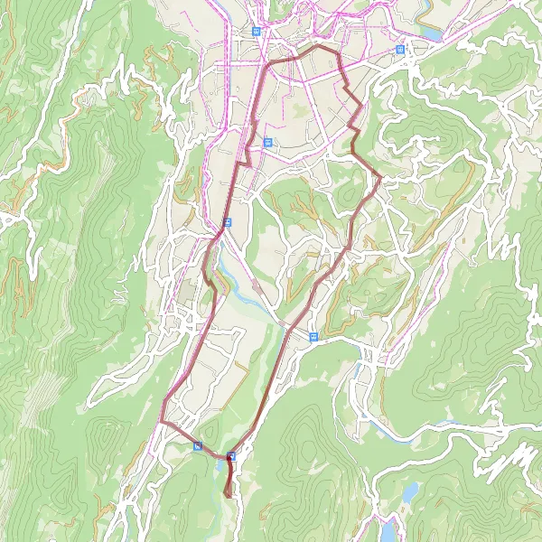 Miniaturekort af cykelinspirationen "Oplev Natur og Kultur i Grenoble" i Rhône-Alpes, France. Genereret af Tarmacs.app cykelruteplanlægger