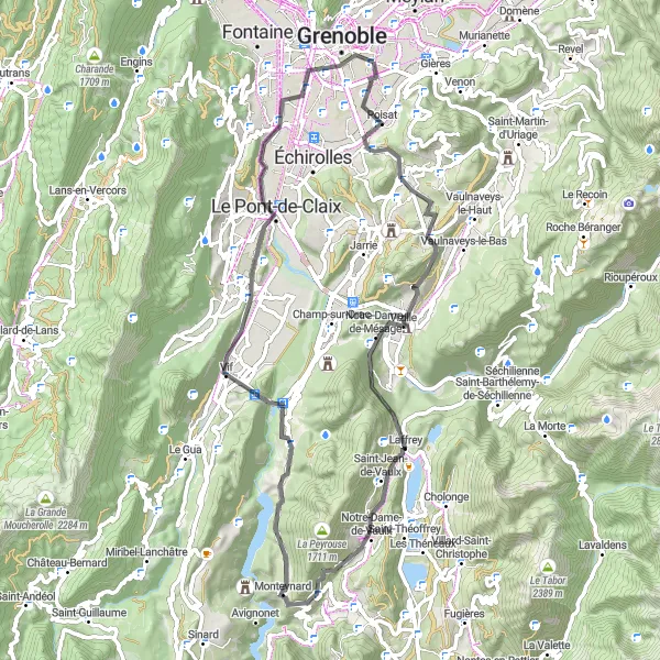 Miniatuurkaart van de fietsinspiratie "Pittoreske wegfietsroute rond Saint-Martin-d'Hères" in Rhône-Alpes, France. Gemaakt door de Tarmacs.app fietsrouteplanner