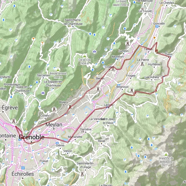 Map miniature of "Discover the Belledonne Mountains" cycling inspiration in Rhône-Alpes, France. Generated by Tarmacs.app cycling route planner