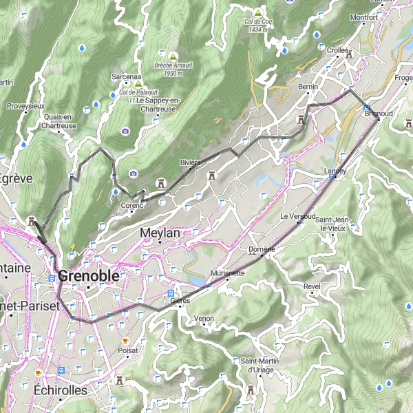 Zemljevid v pomanjšavi "Kolesarska pot okoli Saint-Martin-le-Vinoux" kolesarske inspiracije v Rhône-Alpes, France. Generirano z načrtovalcem kolesarskih poti Tarmacs.app