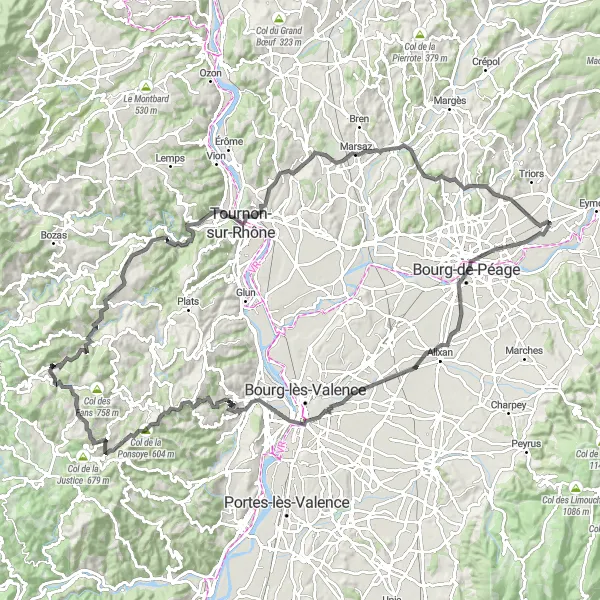 Miniature de la carte de l'inspiration cycliste "Le Tour du Vercors Express" dans la Rhône-Alpes, France. Générée par le planificateur d'itinéraire cycliste Tarmacs.app