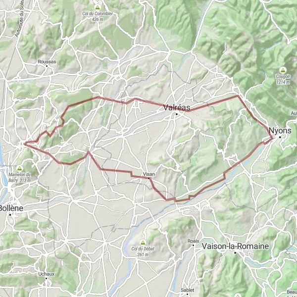 Map miniature of "Gravel Adventure Loop: Saint-Paul-Trois-Châteaux Exploration" cycling inspiration in Rhône-Alpes, France. Generated by Tarmacs.app cycling route planner