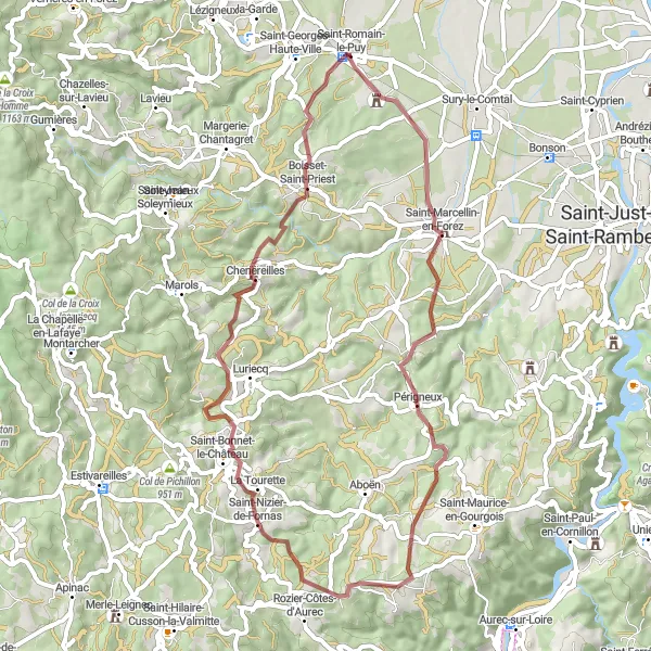 Miniatua del mapa de inspiración ciclista "Ruta de Grava con Vistas Impresionantes" en Rhône-Alpes, France. Generado por Tarmacs.app planificador de rutas ciclistas