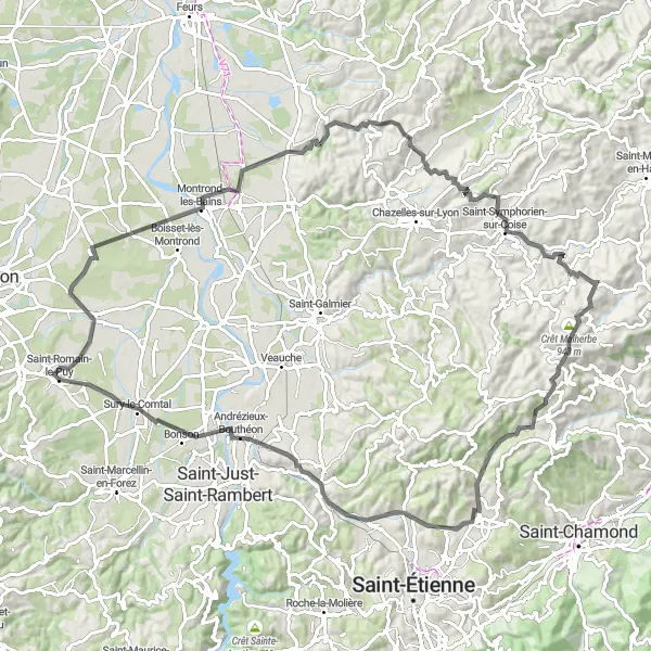 Miniatuurkaart van de fietsinspiratie "Roadtrip door het prachtige landschap" in Rhône-Alpes, France. Gemaakt door de Tarmacs.app fietsrouteplanner