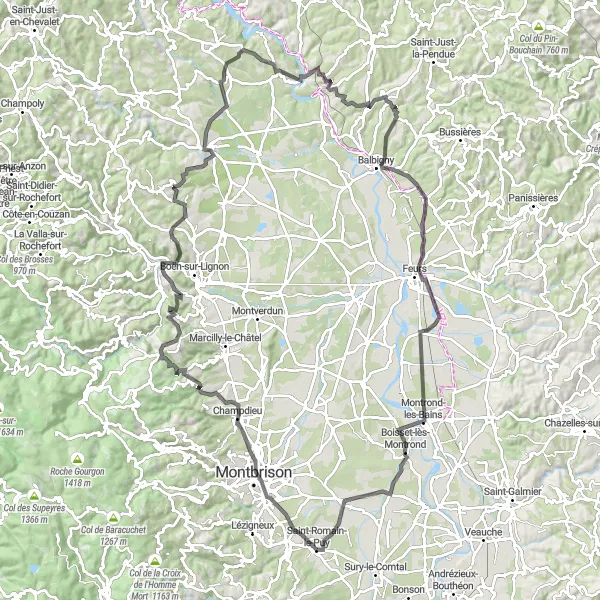 Mapa miniatúra "Veľká cyklotrasa k Pic de Purambard" cyklistická inšpirácia v Rhône-Alpes, France. Vygenerované cyklistickým plánovačom trás Tarmacs.app