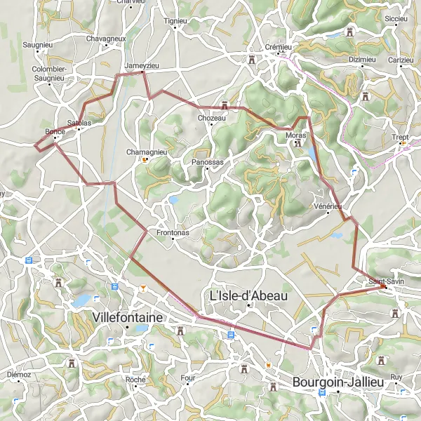Karten-Miniaturansicht der Radinspiration "Geheimnisvolle Tempel und charmante Dörfer" in Rhône-Alpes, France. Erstellt vom Tarmacs.app-Routenplaner für Radtouren