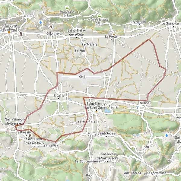 Miniature de la carte de l'inspiration cycliste "La Boucle de Saint-Étienne-de-Saint-Geoirs" dans la Rhône-Alpes, France. Générée par le planificateur d'itinéraire cycliste Tarmacs.app