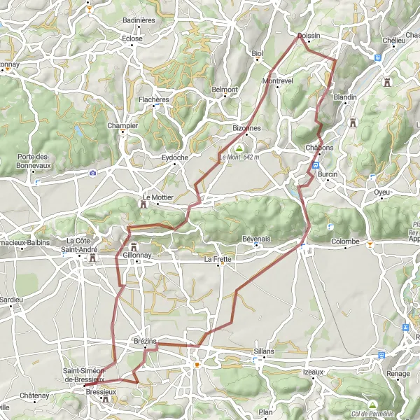Miniature de la carte de l'inspiration cycliste "Le Tour de Château Pointière" dans la Rhône-Alpes, France. Générée par le planificateur d'itinéraire cycliste Tarmacs.app