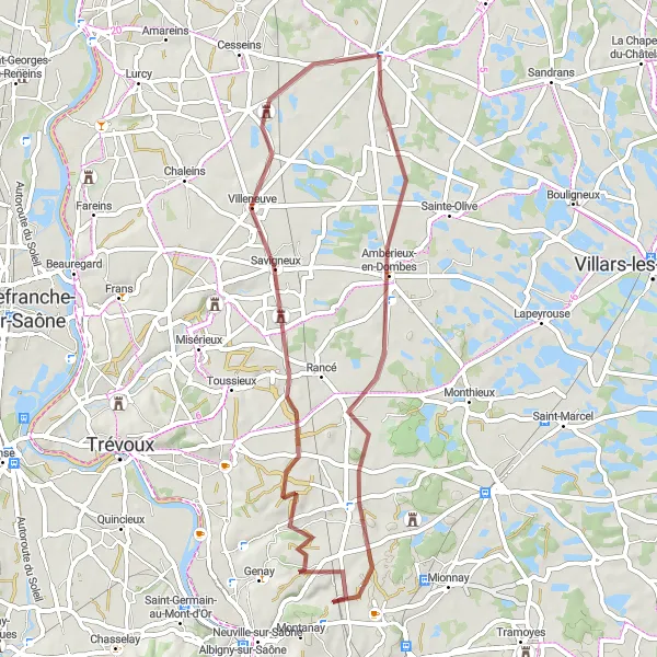 Miniaturní mapa "Zajímavá trasa okolo hradů" inspirace pro cyklisty v oblasti Rhône-Alpes, France. Vytvořeno pomocí plánovače tras Tarmacs.app