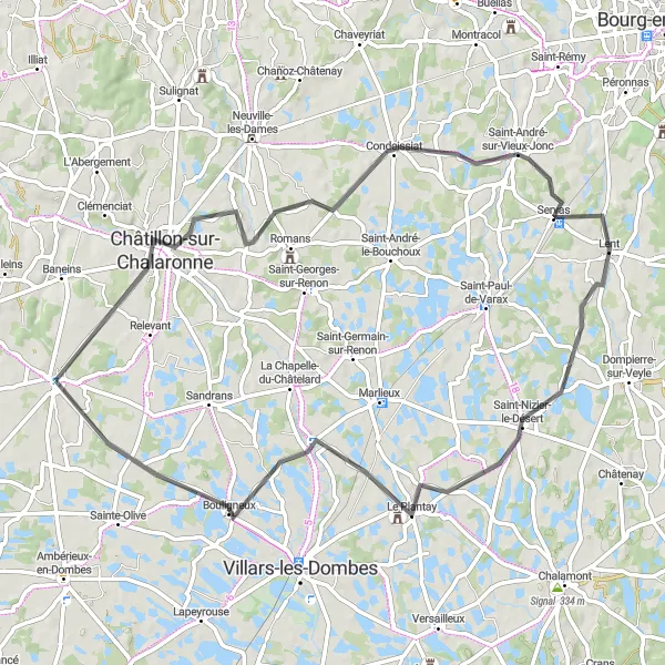 Mapa miniatúra "Poznávacia cyklistická cesta" cyklistická inšpirácia v Rhône-Alpes, France. Vygenerované cyklistickým plánovačom trás Tarmacs.app