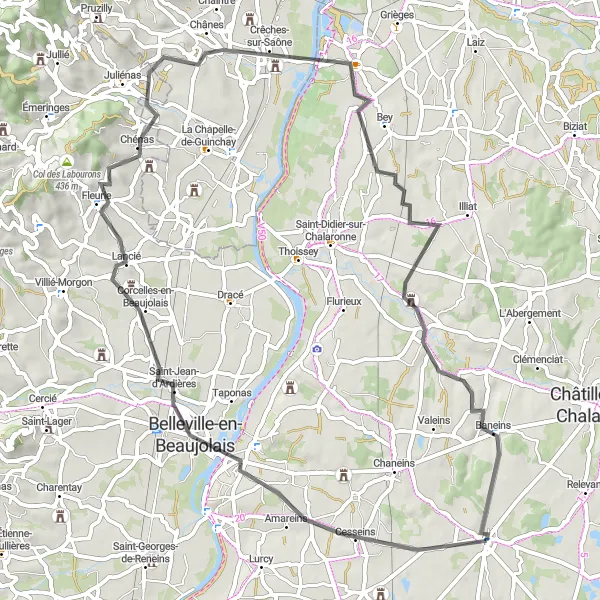 Karten-Miniaturansicht der Radinspiration "Crêches-sur-Saône Rundweg" in Rhône-Alpes, France. Erstellt vom Tarmacs.app-Routenplaner für Radtouren