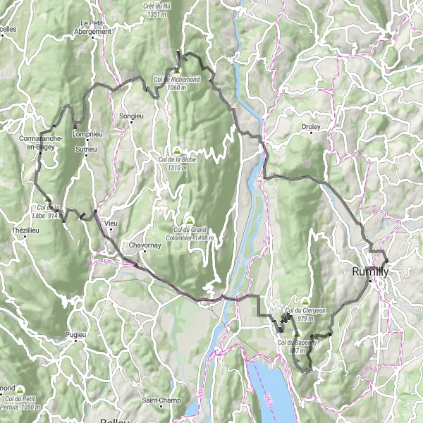 Miniaturní mapa "Okruhová cyklotrasa z Sales" inspirace pro cyklisty v oblasti Rhône-Alpes, France. Vytvořeno pomocí plánovače tras Tarmacs.app