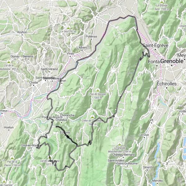 Mapa miniatúra "Cyklistická trasa Sassenage - Sassenage" cyklistická inšpirácia v Rhône-Alpes, France. Vygenerované cyklistickým plánovačom trás Tarmacs.app