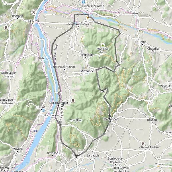 Mapa miniatúra "Cestou ku kráľovstvu" cyklistická inšpirácia v Rhône-Alpes, France. Vygenerované cyklistickým plánovačom trás Tarmacs.app