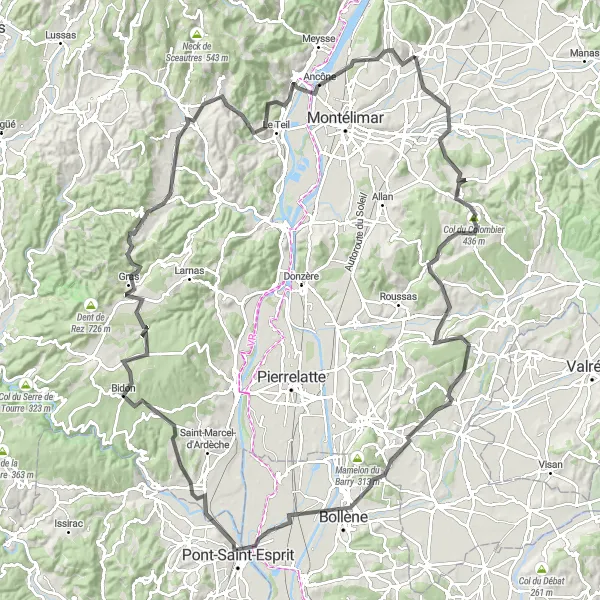 Miniatua del mapa de inspiración ciclista "Ruta de Sauzet a Savasse" en Rhône-Alpes, France. Generado por Tarmacs.app planificador de rutas ciclistas