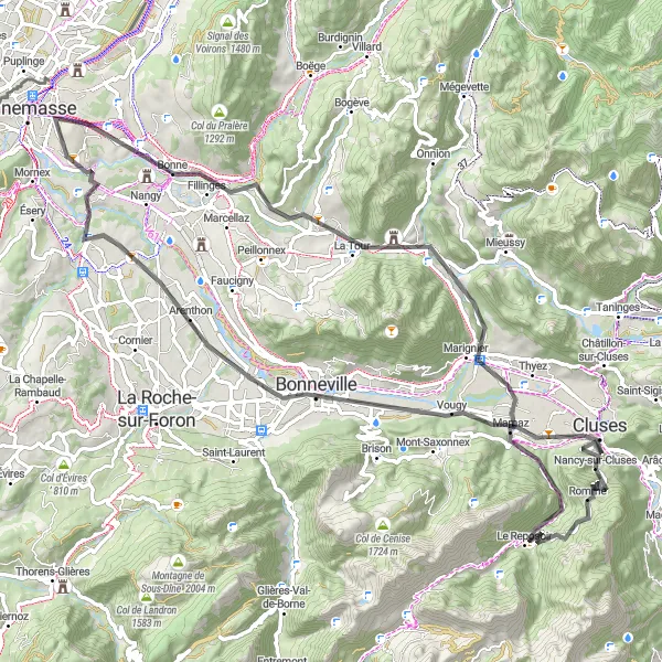 Mapa miniatúra "Col de Romme Challenge" cyklistická inšpirácia v Rhône-Alpes, France. Vygenerované cyklistickým plánovačom trás Tarmacs.app