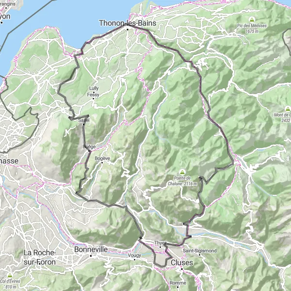 Miniatuurkaart van de fietsinspiratie "Bergachtig Avontuur rond Scionzier" in Rhône-Alpes, France. Gemaakt door de Tarmacs.app fietsrouteplanner