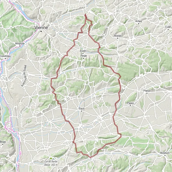 Miniatura della mappa di ispirazione al ciclismo "Avventura in bicicletta off-road da Septème a Belvédère e oltre" nella regione di Rhône-Alpes, France. Generata da Tarmacs.app, pianificatore di rotte ciclistiche