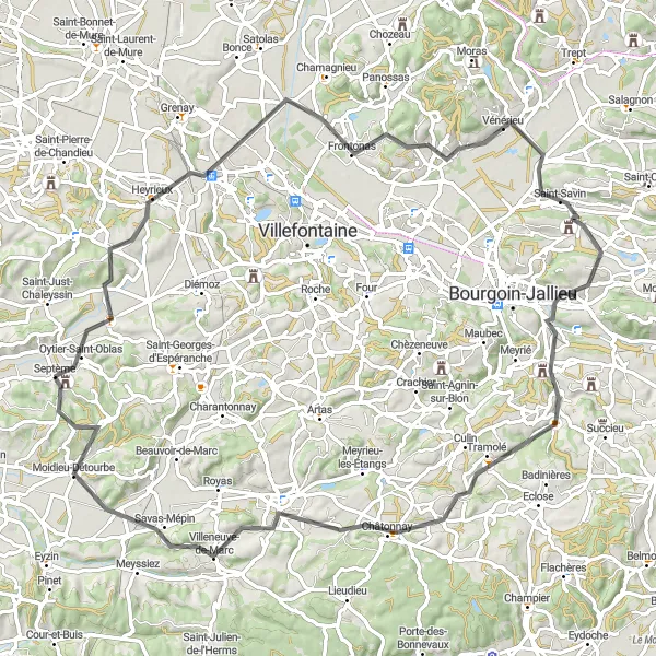 Map miniature of "La boucle de Saint-Marcel-Bel-Accueil" cycling inspiration in Rhône-Alpes, France. Generated by Tarmacs.app cycling route planner