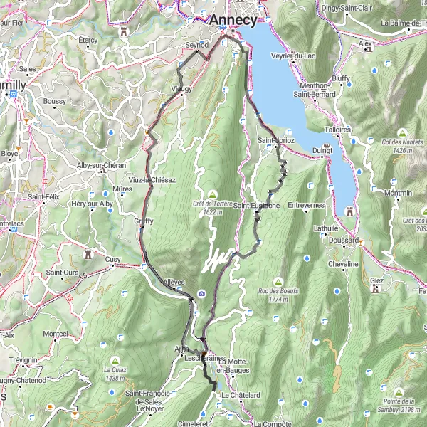 Miniatuurkaart van de fietsinspiratie "Verken de omgeving van Seynod met deze natuurrijke road route" in Rhône-Alpes, France. Gemaakt door de Tarmacs.app fietsrouteplanner