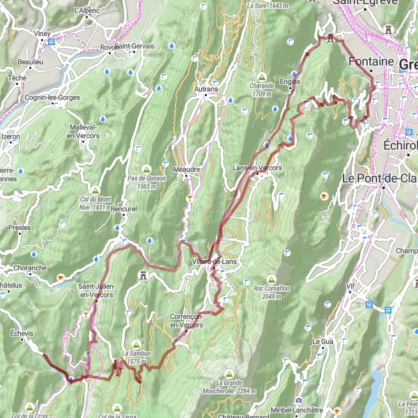 Mapa miniatúra "Vercors Epic Gravel Adventure" cyklistická inšpirácia v Rhône-Alpes, France. Vygenerované cyklistickým plánovačom trás Tarmacs.app