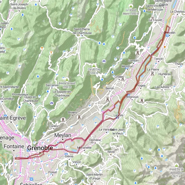 Miniatua del mapa de inspiración ciclista "Ruta de Grava alrededor de Seyssinet-Pariset" en Rhône-Alpes, France. Generado por Tarmacs.app planificador de rutas ciclistas