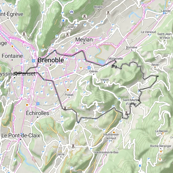 Miniatua del mapa de inspiración ciclista "Descenso panorámico a Seyssinet-Pariset" en Rhône-Alpes, France. Generado por Tarmacs.app planificador de rutas ciclistas