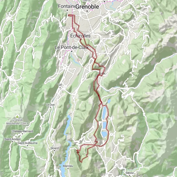 Miniaturekort af cykelinspirationen "Laffrey og Col de La Festinière Grusvej Tur" i Rhône-Alpes, France. Genereret af Tarmacs.app cykelruteplanlægger