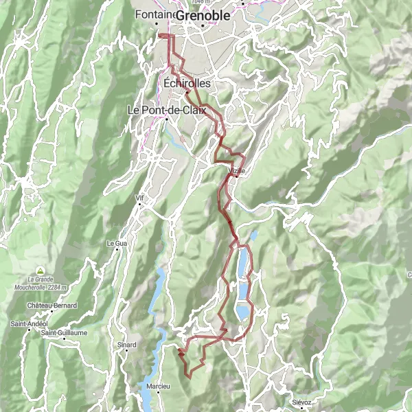 Map miniature of "The Gravel Adventure" cycling inspiration in Rhône-Alpes, France. Generated by Tarmacs.app cycling route planner