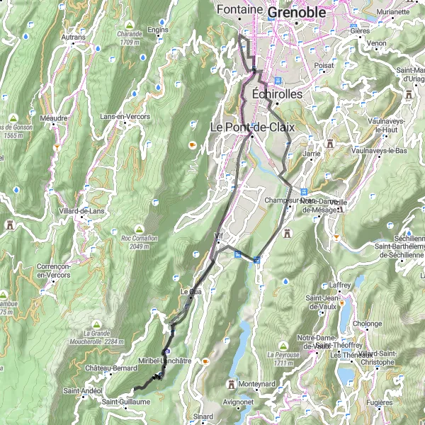 Map miniature of "The Scenic Ride" cycling inspiration in Rhône-Alpes, France. Generated by Tarmacs.app cycling route planner