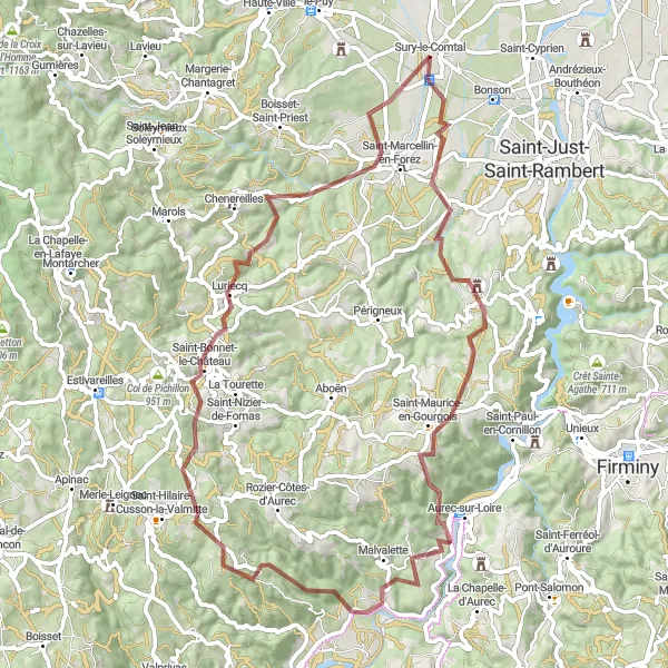 Miniatura della mappa di ispirazione al ciclismo "Avventura tra i castelli in bicicletta" nella regione di Rhône-Alpes, France. Generata da Tarmacs.app, pianificatore di rotte ciclistiche