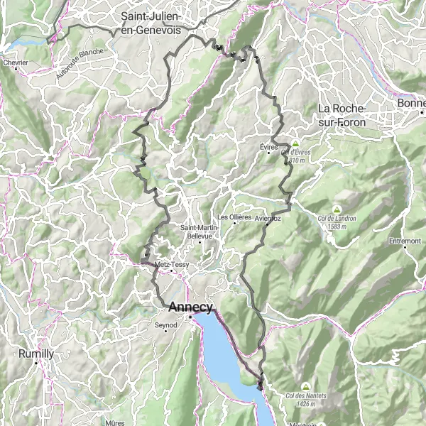 Miniatuurkaart van de fietsinspiratie "Schilderachtige routes in de Franse Alpen" in Rhône-Alpes, France. Gemaakt door de Tarmacs.app fietsrouteplanner