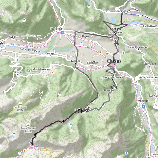 Miniatura della mappa di ispirazione al ciclismo "Giro del Col de la Colombière" nella regione di Rhône-Alpes, France. Generata da Tarmacs.app, pianificatore di rotte ciclistiche