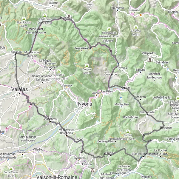 Miniature de la carte de l'inspiration cycliste "Boucle des Cols et des Villages" dans la Rhône-Alpes, France. Générée par le planificateur d'itinéraire cycliste Tarmacs.app