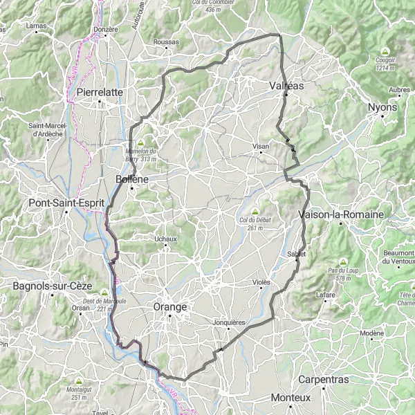 Miniature de la carte de l'inspiration cycliste "Route des Vins et des Châteaux" dans la Rhône-Alpes, France. Générée par le planificateur d'itinéraire cycliste Tarmacs.app