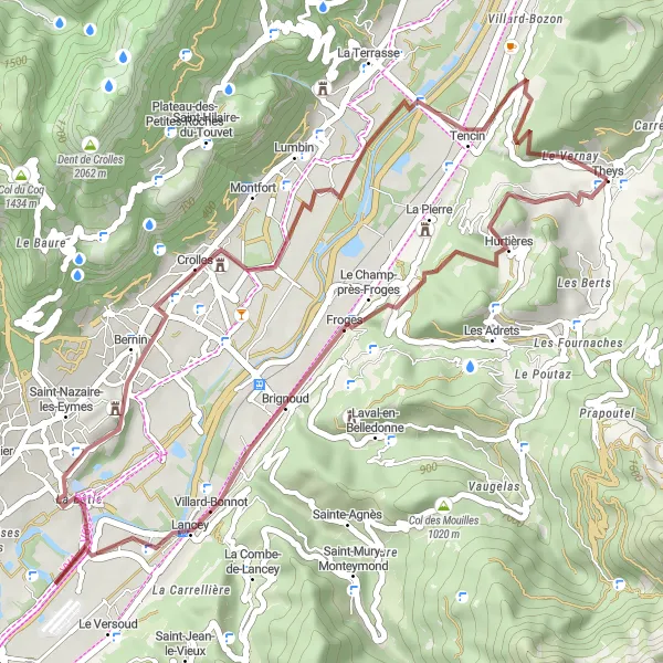 Miniaturní mapa "Gravelová cesta k Col de la Croix des Adrets" inspirace pro cyklisty v oblasti Rhône-Alpes, France. Vytvořeno pomocí plánovače tras Tarmacs.app