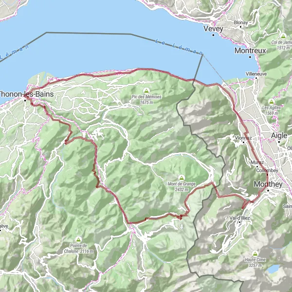 Miniature de la carte de l'inspiration cycliste "Aventure Gravel à travers les Alpes" dans la Rhône-Alpes, France. Générée par le planificateur d'itinéraire cycliste Tarmacs.app