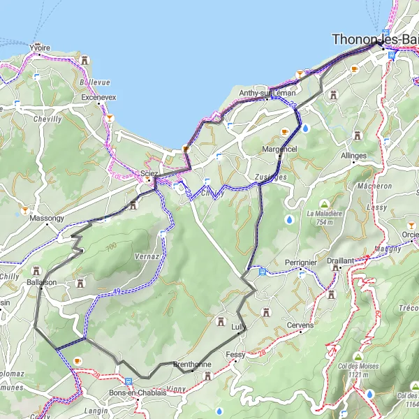 Miniature de la carte de l'inspiration cycliste "Boucle du Lac d'Annecy" dans la Rhône-Alpes, France. Générée par le planificateur d'itinéraire cycliste Tarmacs.app