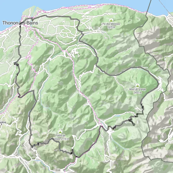 Miniature de la carte de l'inspiration cycliste "Défi montagneux avec des panoramas à couper le souffle" dans la Rhône-Alpes, France. Générée par le planificateur d'itinéraire cycliste Tarmacs.app