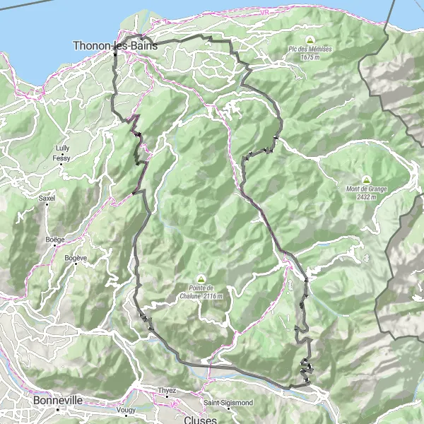 Miniature de la carte de l'inspiration cycliste "Epic Tour des Cols Alpins" dans la Rhône-Alpes, France. Générée par le planificateur d'itinéraire cycliste Tarmacs.app