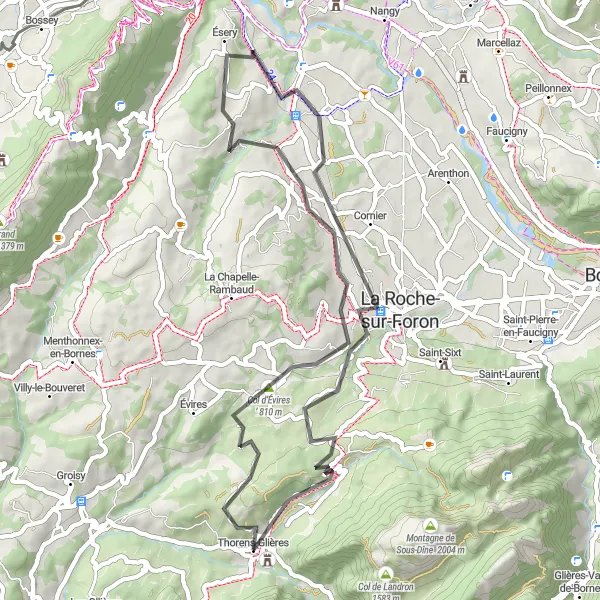 Miniatua del mapa de inspiración ciclista "Ruta en Carretera La Roche-sur-Foron - Thorens-Glières" en Rhône-Alpes, France. Generado por Tarmacs.app planificador de rutas ciclistas