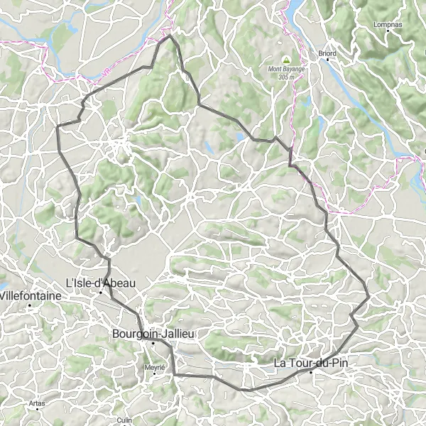 Mapa miniatúra "Okruh cyklistické trasy z Tignieu" cyklistická inšpirácia v Rhône-Alpes, France. Vygenerované cyklistickým plánovačom trás Tarmacs.app