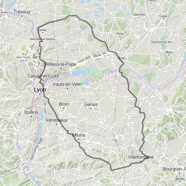 Miniatura della mappa di ispirazione al ciclismo "Tour panoramico attraverso Vaulx-Milieu e dintorni" nella regione di Rhône-Alpes, France. Generata da Tarmacs.app, pianificatore di rotte ciclistiche