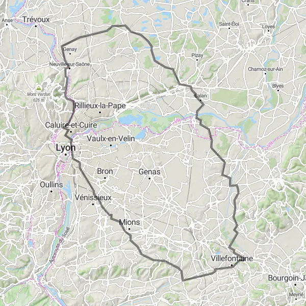 Miniaturní mapa "Cyklistická trasa Bonnefamille - La Verpillière" inspirace pro cyklisty v oblasti Rhône-Alpes, France. Vytvořeno pomocí plánovače tras Tarmacs.app